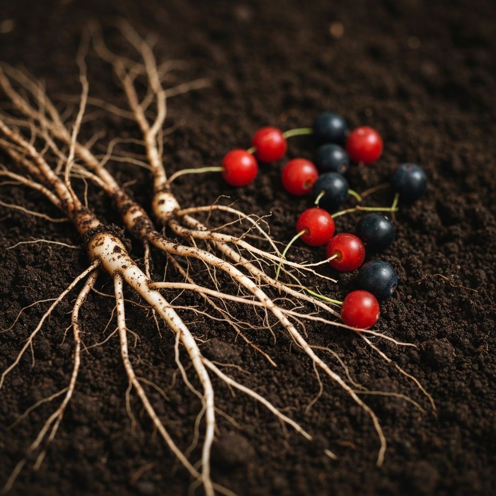 Wurzeln und Beeren im Boden